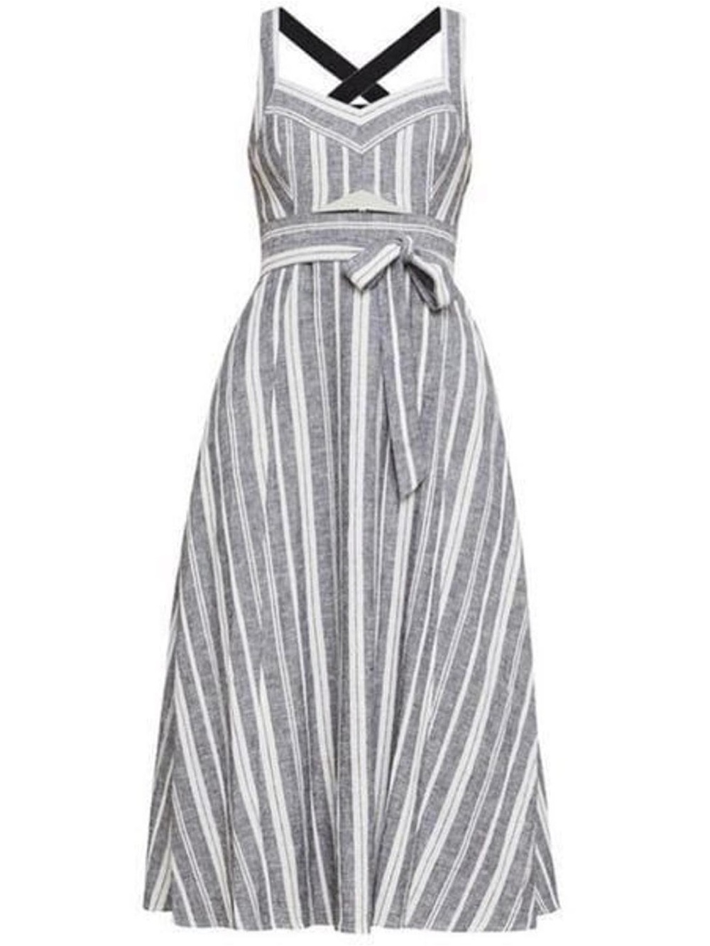BCBG Striped Cutout Sundress in Blueish Gray and White